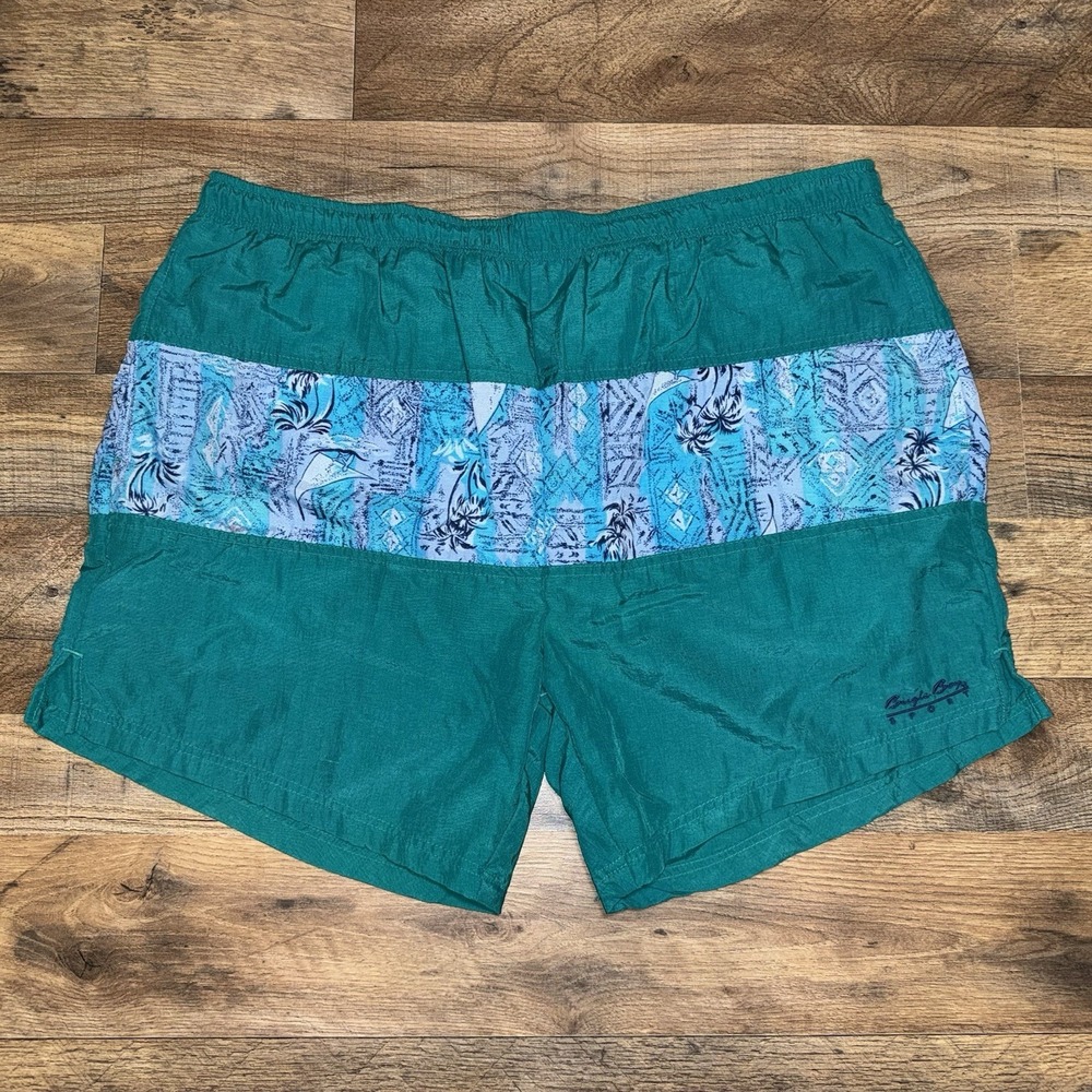 Bugle Boy Sport Swim Trunks 90s Retro Teal Green Size M